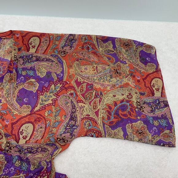 Womens Large Blouse Drawstring Waist Colorful Paisley V Neck 3/4 Sleeve Sheer - Picture 5 of 10